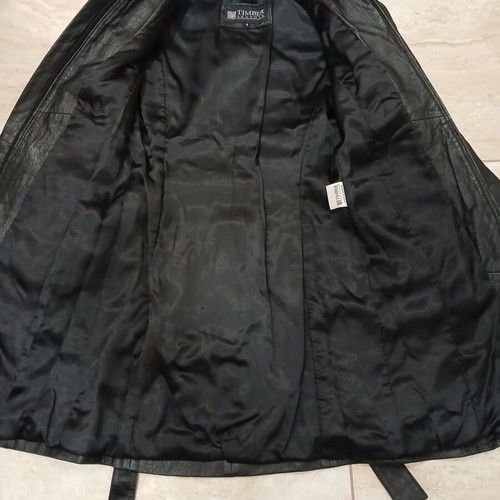 Long black leather jacket size S like new, TIMBER LEATHER
