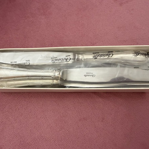 Christofle vintage silver plated knives set of 12, Rubans Croisés design