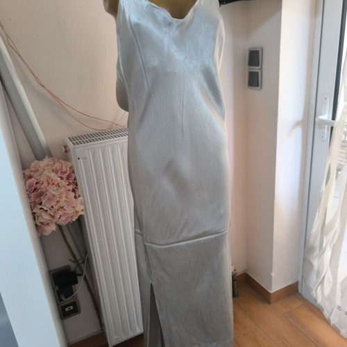 Satin maxi dress silver backless XL like new