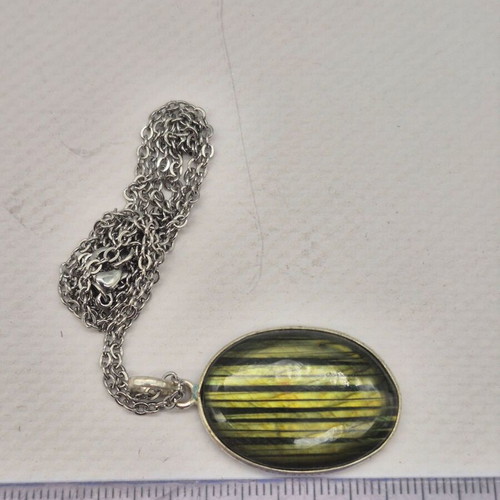 Labradorite Oval Shaped Silver 925 Necklace with Steel Chain new
