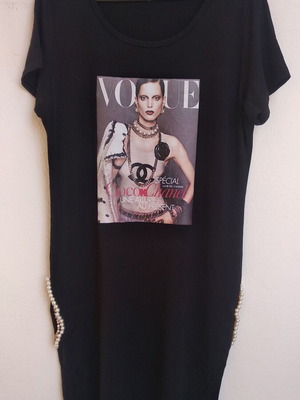 Summer dress black with pearl and strass details, like new