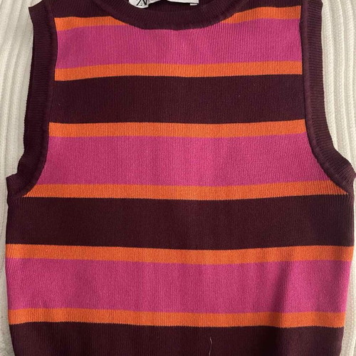 ZARA Striped Knit Crop Top, colorful statement piece, US Small
