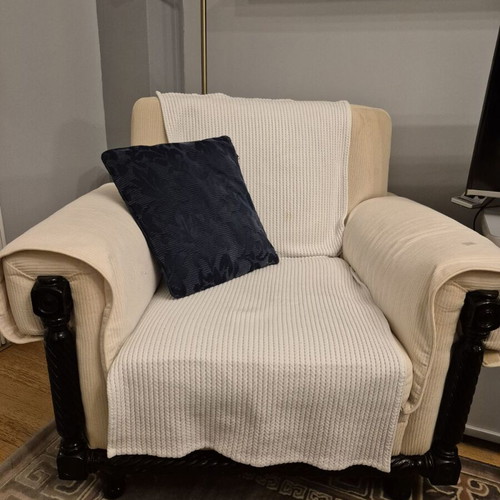 Living room furniture set used, beige-black color, includes sofa and tables