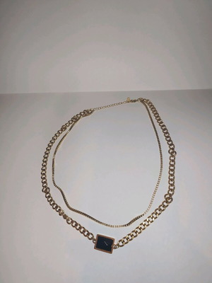 Double stainless steel necklace like new with black detail