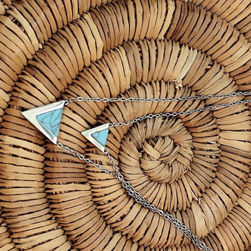 Double Stainless Steel Necklace Layering with Turquoise Triangles new