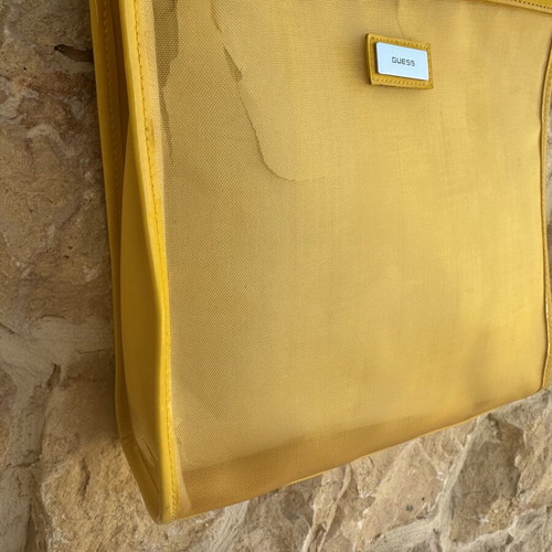 Guess Shoulder Bag yellow, like new, transparent with tulle and patent details