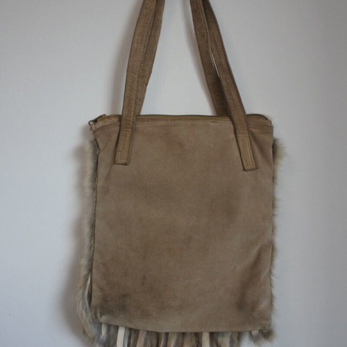 Fur shoulder bag used, beige