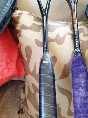 Squash rackets vintage set of 6 with cases, 4 new 2 used