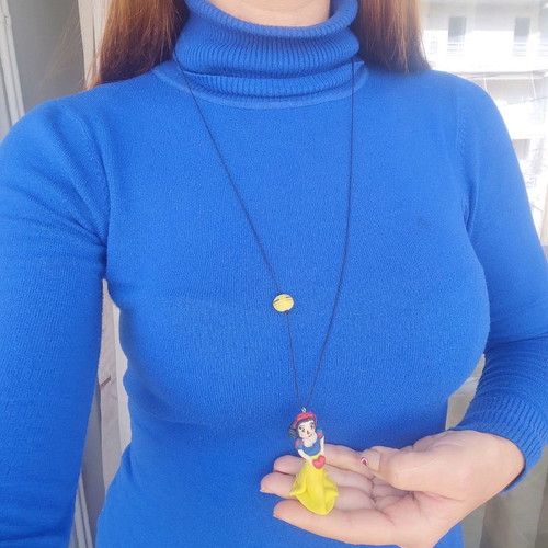 Long Snow White Necklace made of polymer clay custom made
