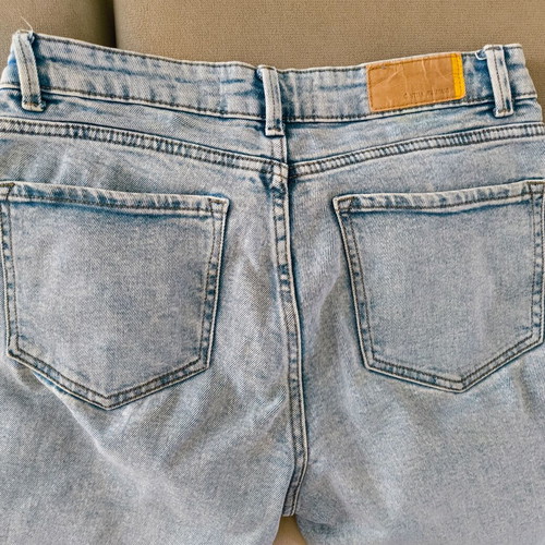 Mom Fit Jeans Stradivarius slim fit used, turquoise, size M