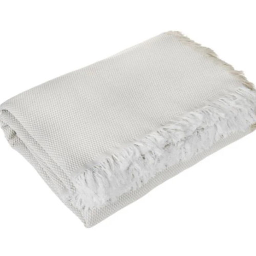 Throw for Four-Seater Sofa Ecru with White Fringes 340x180cm