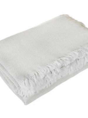 Throw for Four-Seater Sofa Ecru with White Fringes 340x180cm