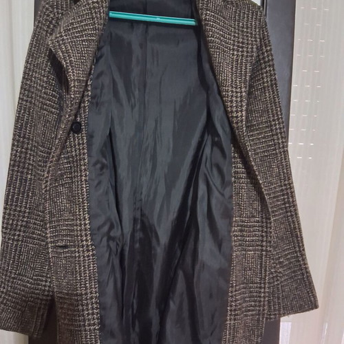 Women's tailored coat with waist belt, brown and black