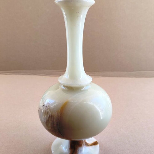 Vintage decanter used from solid natural onyx with stopper 30 cm