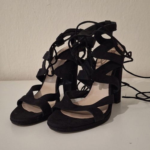 Tsakiris Mallas black gladiator sandals like new, 12cm heel