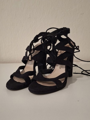 Tsakiris Mallas black gladiator sandals like new, 12cm heel