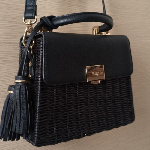 Dune London shoulder bag like new, black leather and straw
