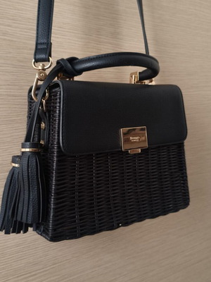 Dune London shoulder bag like new, black leather and straw