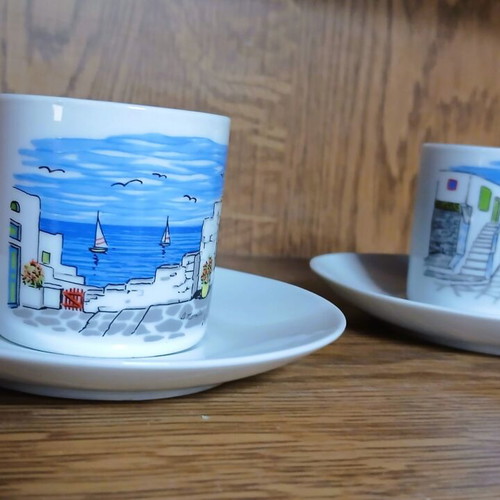 Souvenir coffee cups from Milos, set of 2
