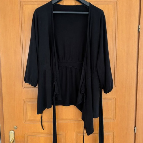 Black wrap blouse with side tie, like new, up to 4XL