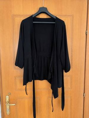 Black wrap blouse with side tie, like new, up to 4XL