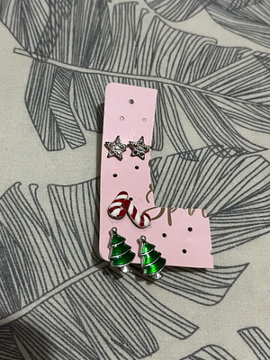 Earrings used, set of three pairs Christmas-themed