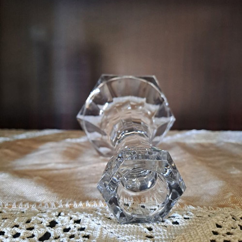 Crystal candlestick short with multifaceted cut like new