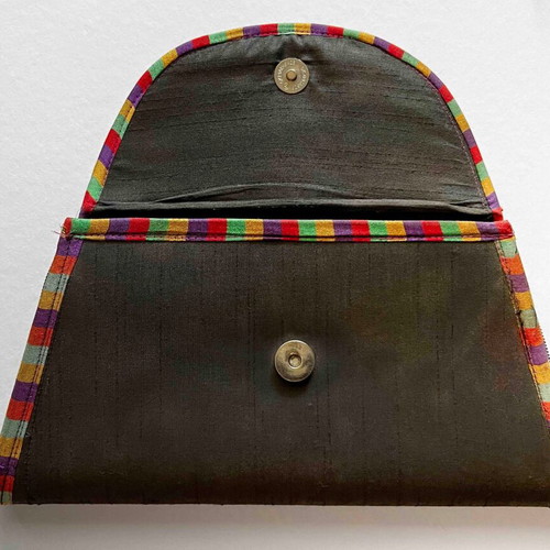 Indian Boho Vintage Handbag used, silk fabric, brown multicolor