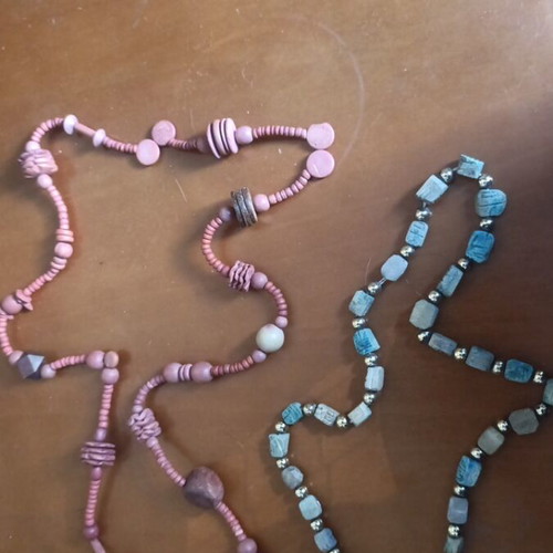 3 boho wooden bead necklaces in earthy colors