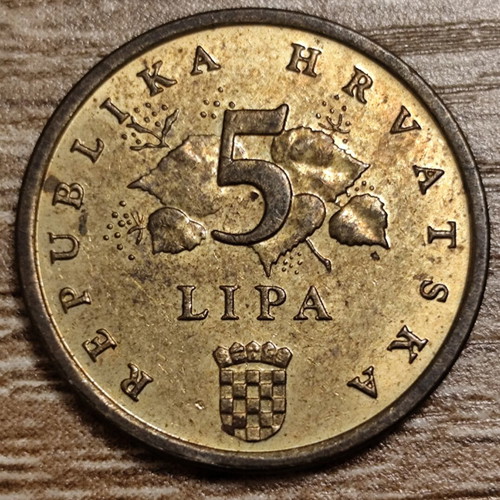 Croatian 5 Lipa coin 2003 used with oak leaf design