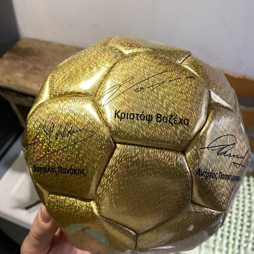 Panathinaikos Collectible Football Ball like new, gold color, signed