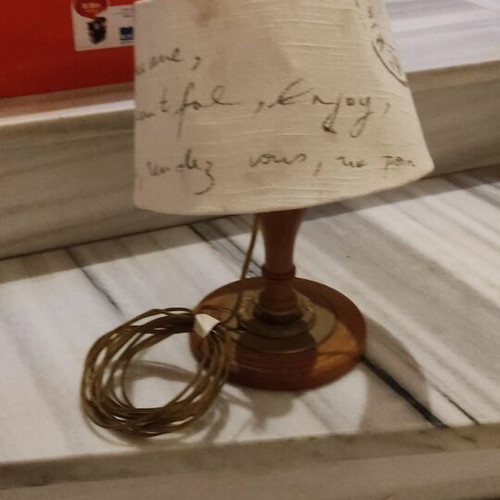 Handmade Table Lamp used, solid wood with brass details