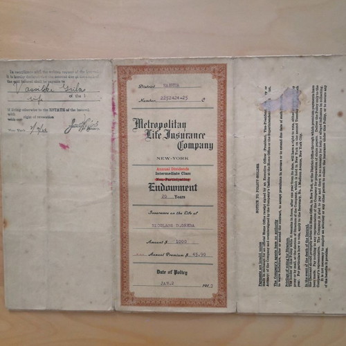 Life insurance policy used, 20 years, collectible from 1917