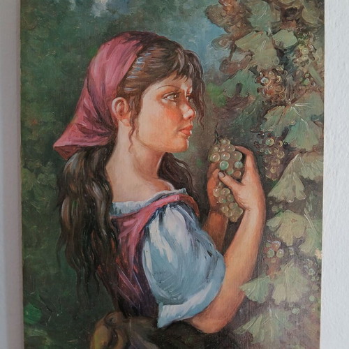 Decorative wall art used with young girl and grapes