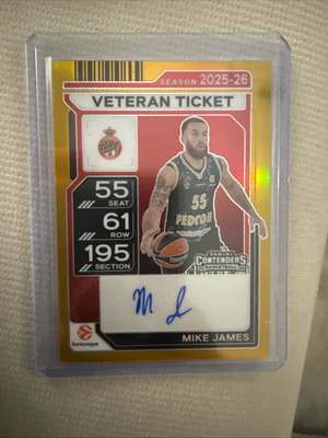 25/26 Contenders Euroleague Mike James Autograph Gold Veteran Ticket καινούργιο