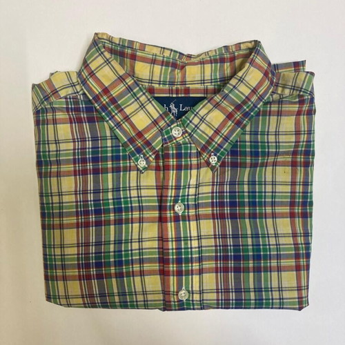 Ralph Lauren Y2K 90s Fun Oxford Yellow Blocked Short Sleeve Shirt XL
