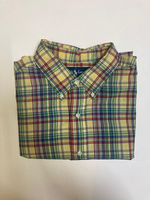 Ralph Lauren Y2K 90s Fun Oxford Yellow Blocked Short Sleeve Shirt XL