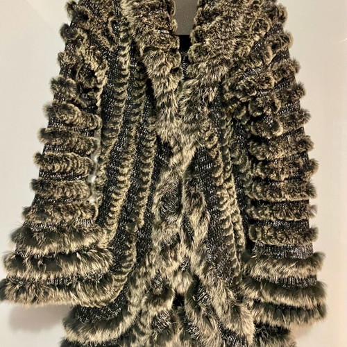 Lapin fur jacket like new, black and beige