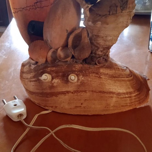 Shell table lamp used, 3 large, 28cm height, LED bulbs