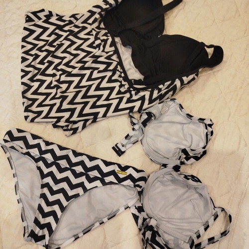 Lascana premium swimwear set of 3 pieces like new, black and white
