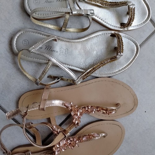 Leather sandals used, set of 2, size 37, beige and silver