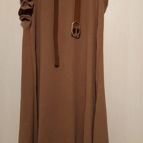 Tan Dress New With Ruffles And Gift Belt