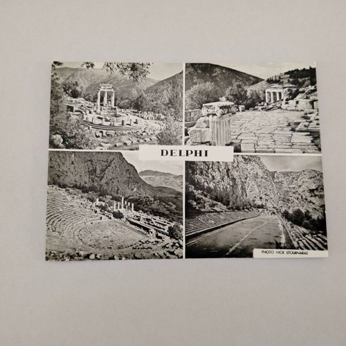 Black and white Delphi postcard by Nik. Stournaras used, 60s era