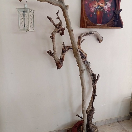 Floor lamp new from plane wood with small lantern