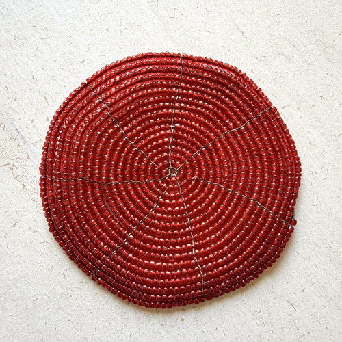 Set of 6 retro handmade coasters with red beads and wire