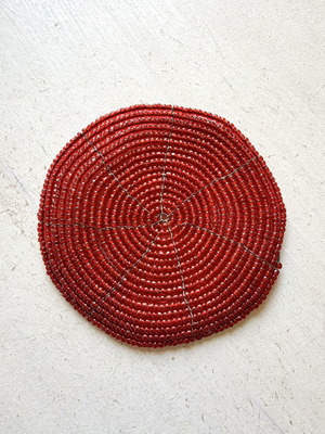 Set of 6 retro handmade coasters with red beads and wire