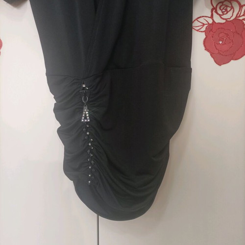 Mini dress like new, black, with draped detail and batwing sleeve