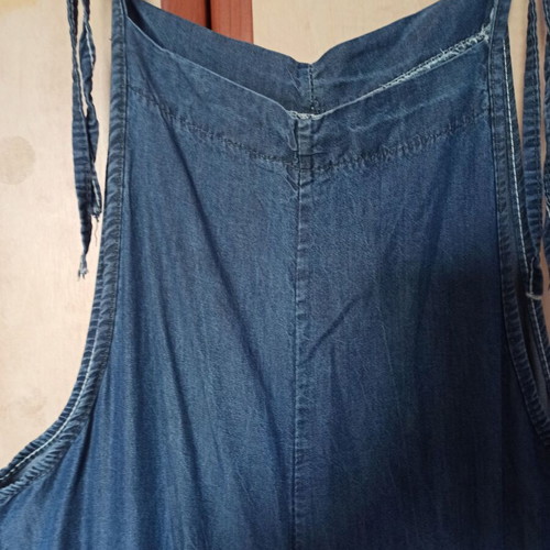 Women's blue denim jumpsuit, ankle length, loose fit