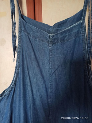 Women's blue denim jumpsuit, ankle length, loose fit