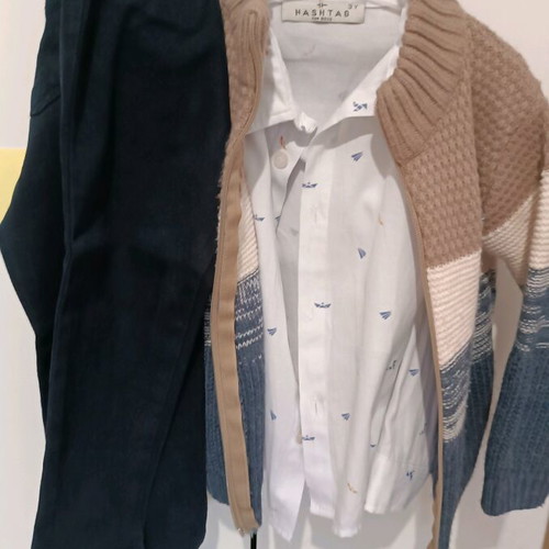 Hashtag set for 3 years like new with pants, cardigan and shirt